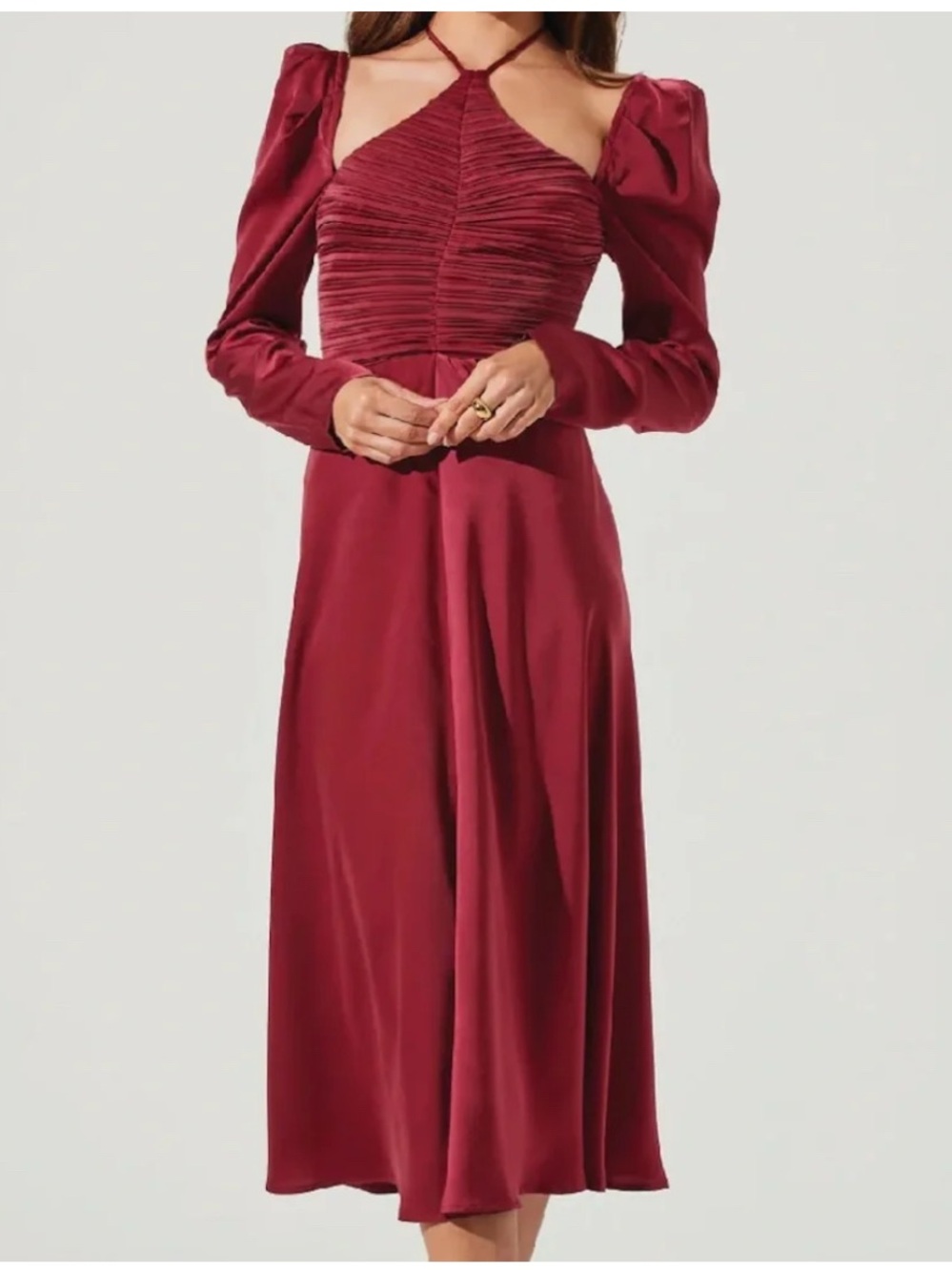 Astr the Label Halter Tie Satin Midi Dress